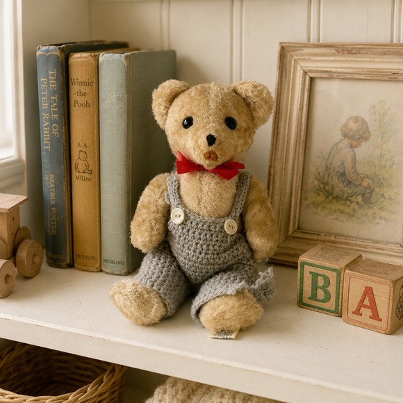 Dakin Other - Vintage R Dakin Teddy Bear No 118 7" Poland Jointed Blonde Crochet Overalls